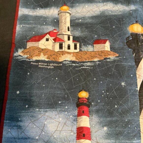 Hand Quilted Panel Theme of Lighthouses, Finished, 40” x 31” w/ Rod Pocket - Picture 3 of 10